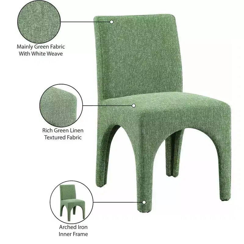 Meridian Furniture Gramercy Green Linen Textured Fabric Dining Chair, Set of 2