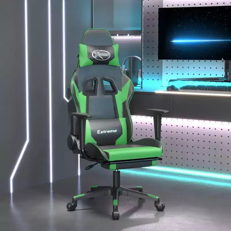 vidaXL Gaming Chair Black and Green Faux leather, metal, plywood, foam