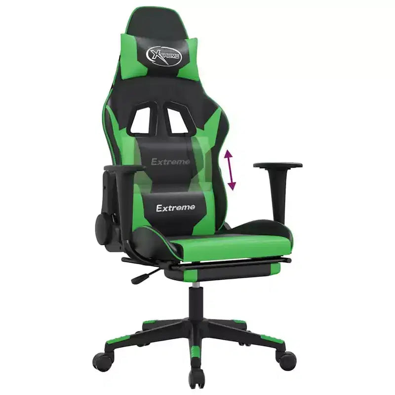 vidaXL Gaming Chair Black and Green Faux leather, metal, plywood, foam