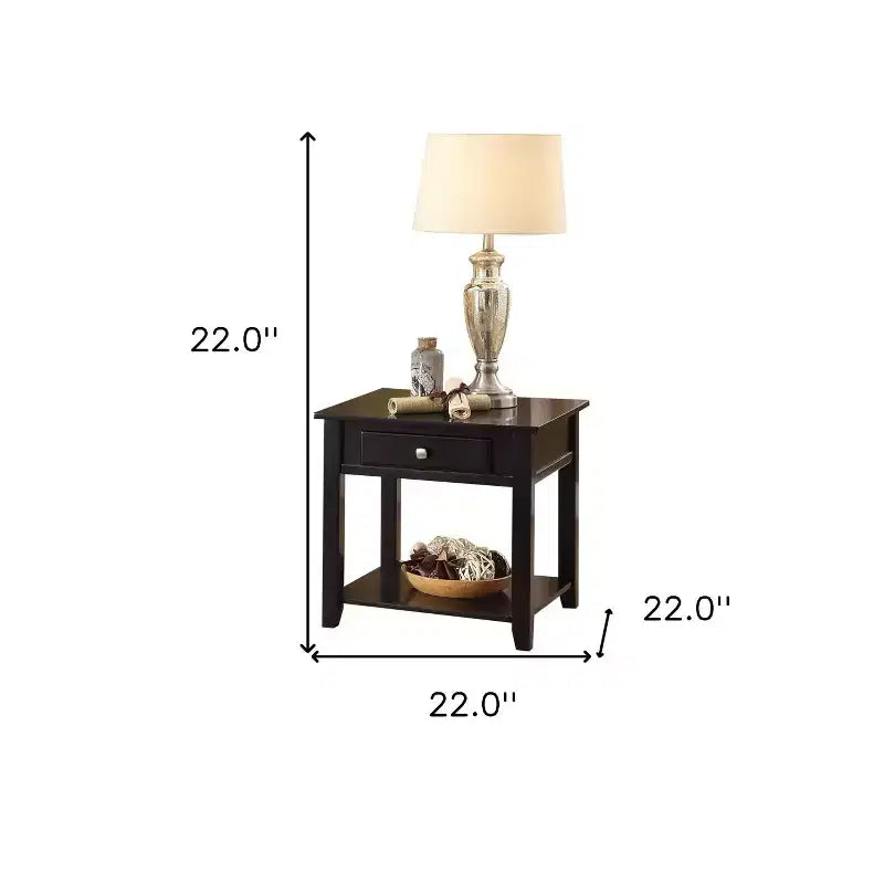 HomeRoots 22 Black Manufactured Wood Square End Table With Drawer With Shelf