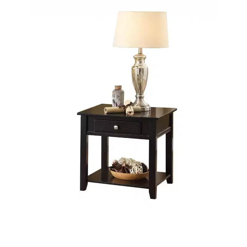 HomeRoots 22 Black Manufactured Wood Square End Table With Drawer With Shelf