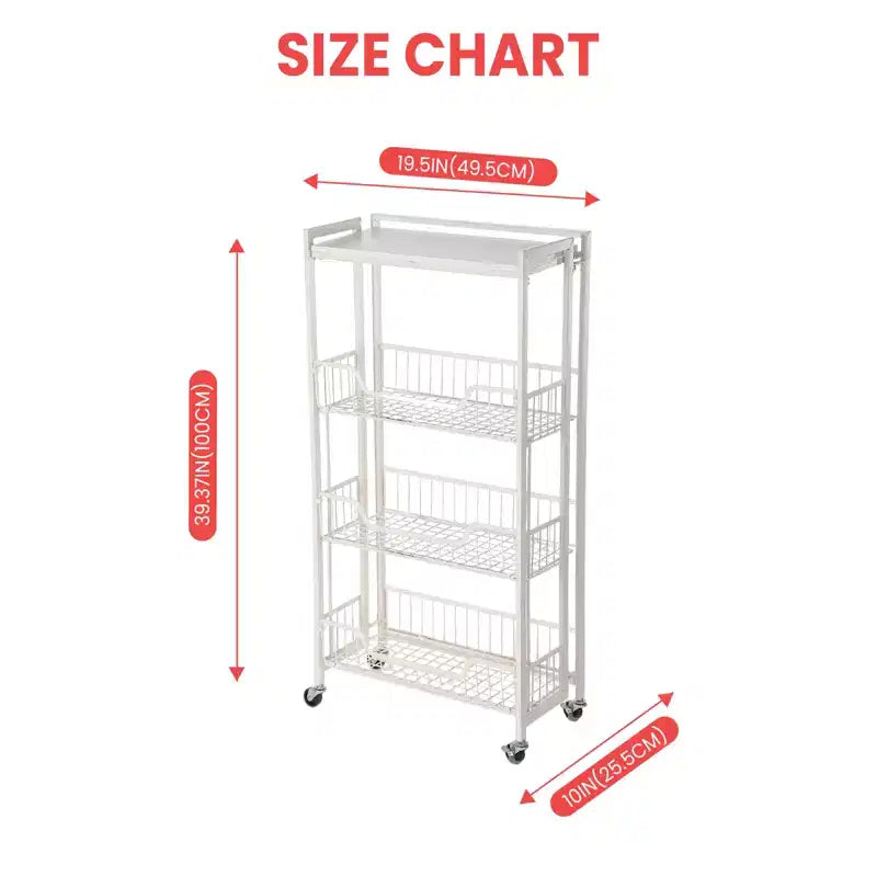 3-Tier Collapsible Kitchen Storage Cart, Iron Frame & Shelves, Space-Saving Pantry Organizer for Fruit, Snacks, Utility Cart with Locking Casters