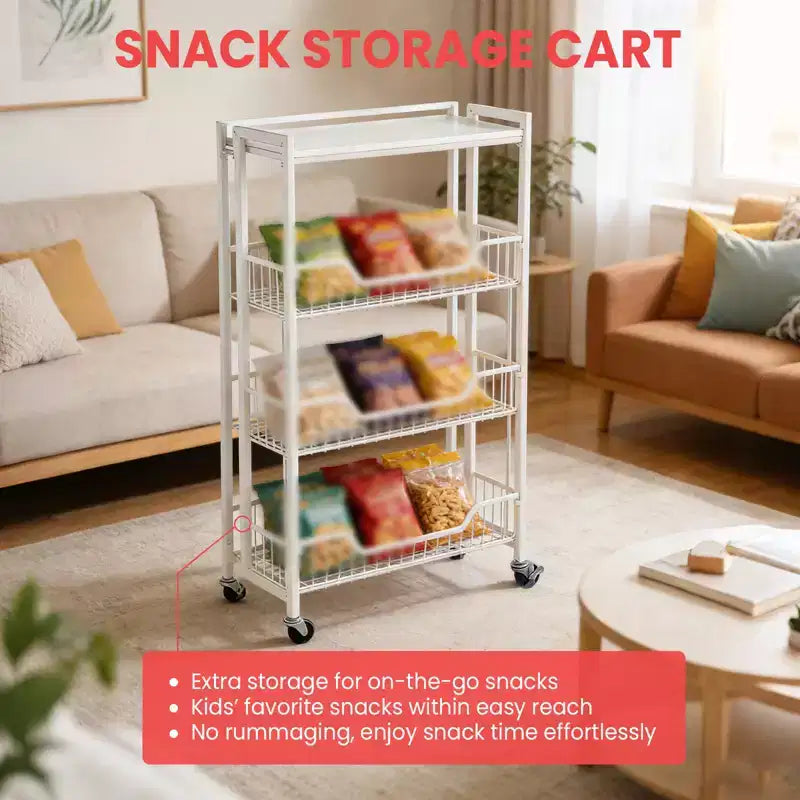 3-Tier Collapsible Kitchen Storage Cart, Iron Frame & Shelves, Space-Saving Pantry Organizer for Fruit, Snacks, Utility Cart with Locking Casters