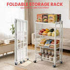 3-Tier Collapsible Kitchen Storage Cart, Iron Frame & Shelves, Space-Saving Pantry Organizer for Fruit, Snacks, Utility Cart with Locking Casters