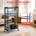3-Tier Collapsible Kitchen Storage Cart, Iron Frame & Shelves, Space-Saving Pantry Organizer for Fruit, Snacks, Utility Cart with Locking Casters