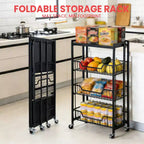 3-Tier Collapsible Kitchen Storage Cart, Iron Frame & Shelves, Space-Saving Pantry Organizer for Fruit, Snacks, Utility Cart with Locking Casters