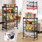 3-Tier Collapsible Kitchen Storage Cart, Iron Frame & Shelves, Space-Saving Pantry Organizer for Fruit, Snacks, Utility Cart with Locking Casters