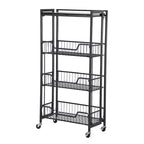 3-Tier Collapsible Kitchen Storage Cart, Iron Frame & Shelves, Space-Saving Pantry Organizer for Fruit, Snacks, Utility Cart with Locking Casters