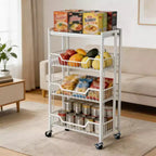 3-Tier Collapsible Kitchen Storage Cart, Iron Frame & Shelves, Space-Saving Pantry Organizer for Fruit, Snacks, Utility Cart with Locking Casters