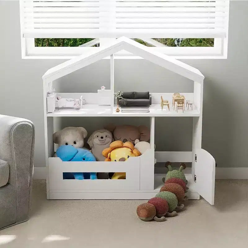 Kids Bookshelf w/ Motion Sensor Light, 2-Tier Wooden Toddler Bookcase & Toy Storage Organizer Cubby Cabinet for Playroom, Nursery & Classroom