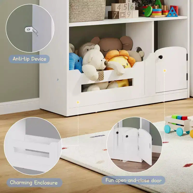 Kids Bookshelf w/ Motion Sensor Light, 2-Tier Wooden Toddler Bookcase & Toy Storage Organizer Cubby Cabinet for Playroom, Nursery & Classroom