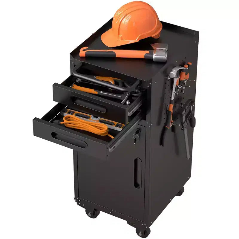34.3 Narrow Rolling Tool Cabinet, Garage Storage with Lockable Door and 2 Drawers, Slim Metal Organizer