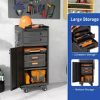 34.3 Narrow Rolling Tool Cabinet, Garage Storage with Lockable Door and 2 Drawers, Slim Metal Organizer