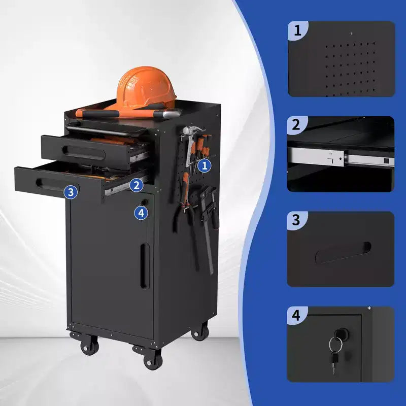 34.3 Narrow Rolling Tool Cabinet, Garage Storage with Lockable Door and 2 Drawers, Slim Metal Organizer