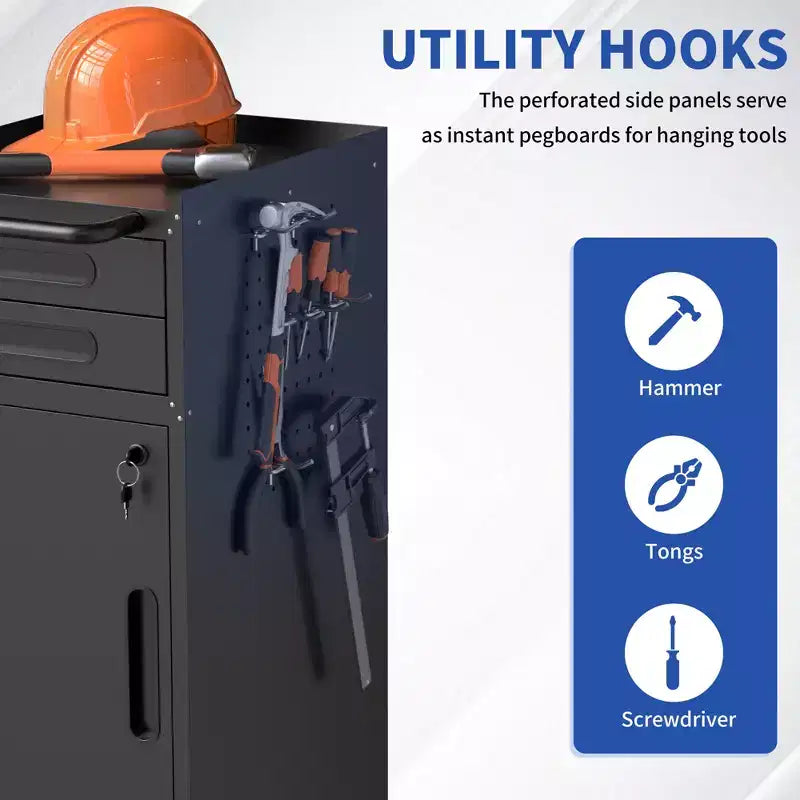 34.3 Narrow Rolling Tool Cabinet, Garage Storage with Lockable Door and 2 Drawers, Slim Metal Organizer