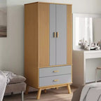 vidaXL Wardrobe Grey and Brown Solid Pine Wood, Engineered Wood