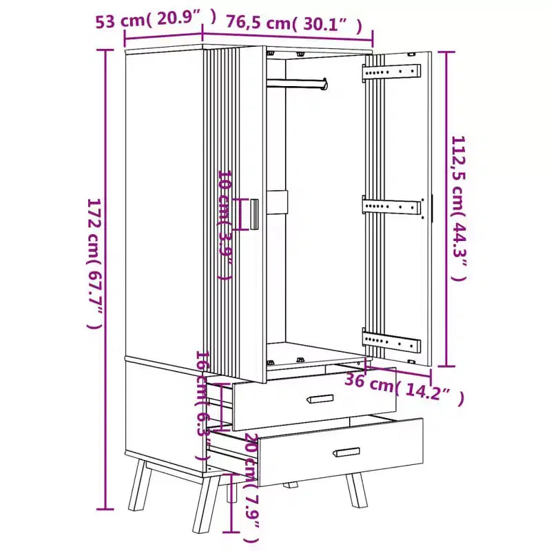 vidaXL Wardrobe Grey and Brown Solid Pine Wood, Engineered Wood