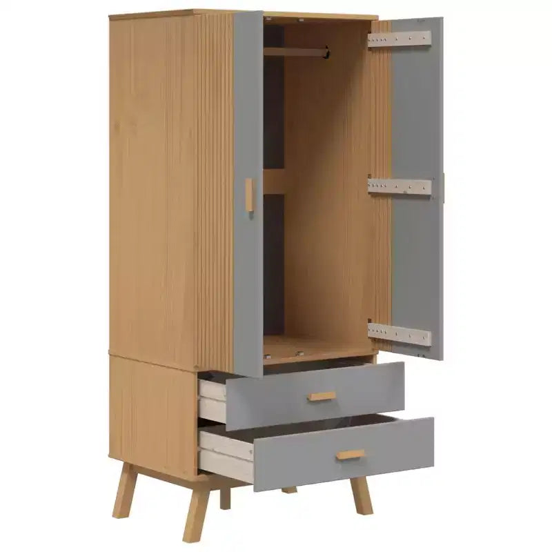 vidaXL Wardrobe Grey and Brown Solid Pine Wood, Engineered Wood
