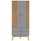 vidaXL Wardrobe Grey and Brown Solid Pine Wood, Engineered Wood
