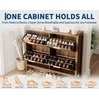 GustoWave Narrow Rattan Shoe Storage Cabinet with 4 Flip-Down Drawers, Brown