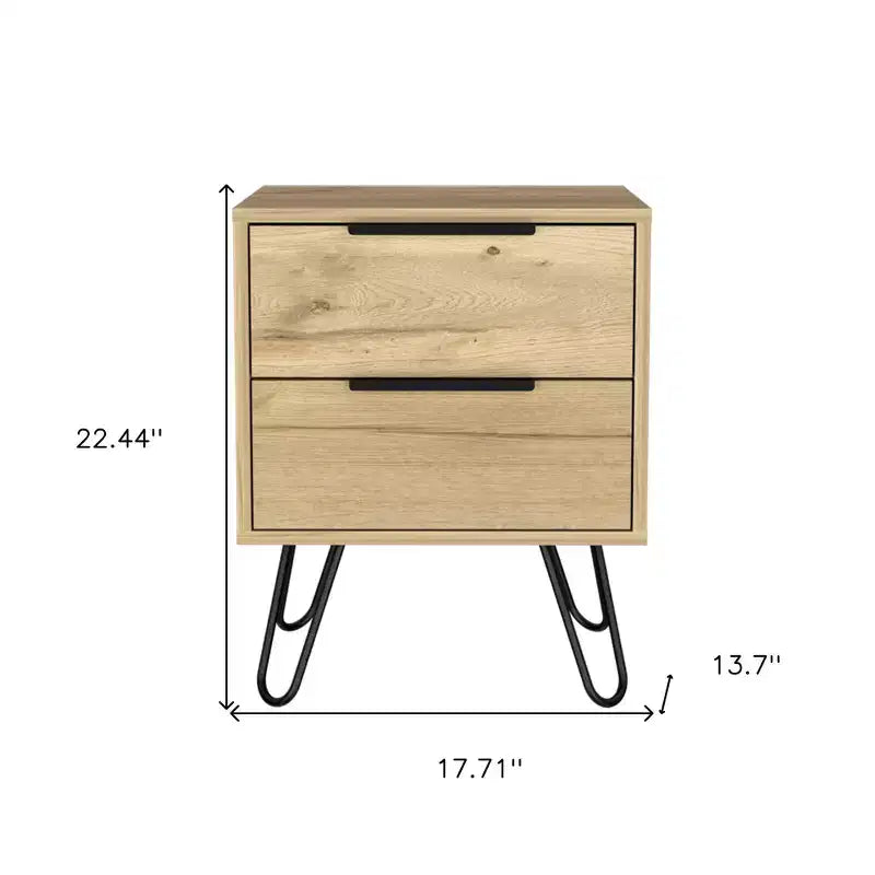 HomeRoots 22 Oak Wood Two Drawer Nightstand