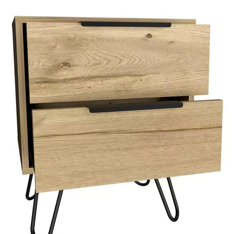 HomeRoots 22 Oak Wood Two Drawer Nightstand