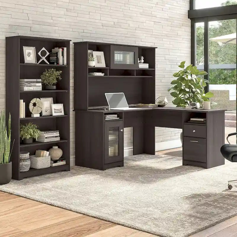 Scrivania ad L da 60" con ripiano superiore, libreria a 5 ripiani e cassetto per documenti, capacità del piano di 90 kg
