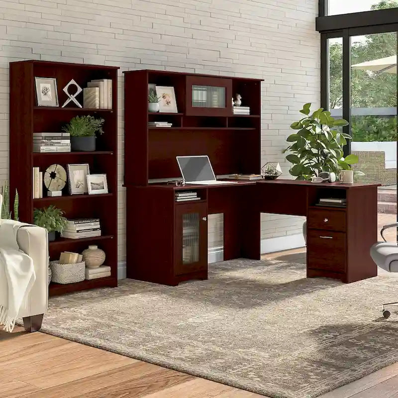 Scrivania ad L da 60" con ripiano superiore, libreria a 5 ripiani e cassetto per documenti, capacità del piano di 90 kg
