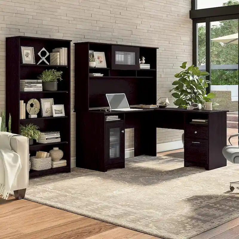 Scrivania ad L da 60" con ripiano superiore, libreria a 5 ripiani e cassetto per documenti, capacità del piano di 90 kg