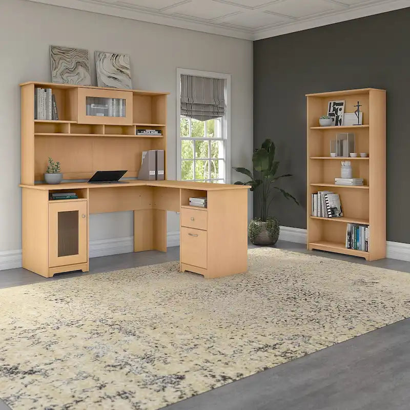 Scrivania ad L da 60" con ripiano superiore, libreria a 5 ripiani e cassetto per documenti, capacità del piano di 90 kg