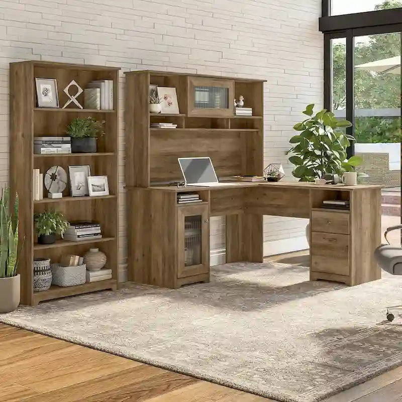 Scrivania ad L da 60" con ripiano superiore, libreria a 5 ripiani e cassetto per documenti, capacità del piano di 90 kg