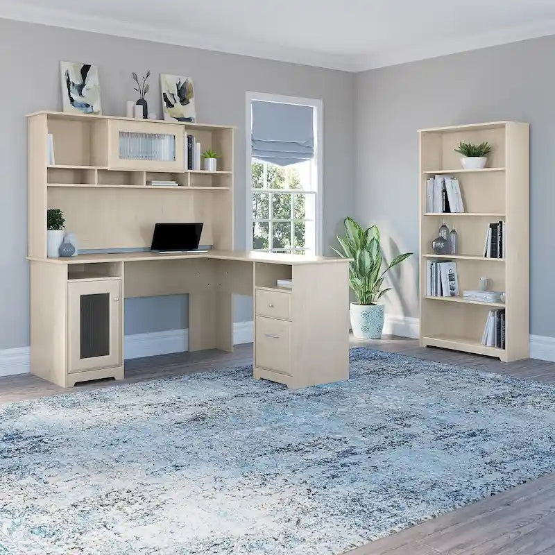 Scrivania ad L da 60" con ripiano superiore, libreria a 5 ripiani e cassetto per documenti, capacità del piano di 90 kg