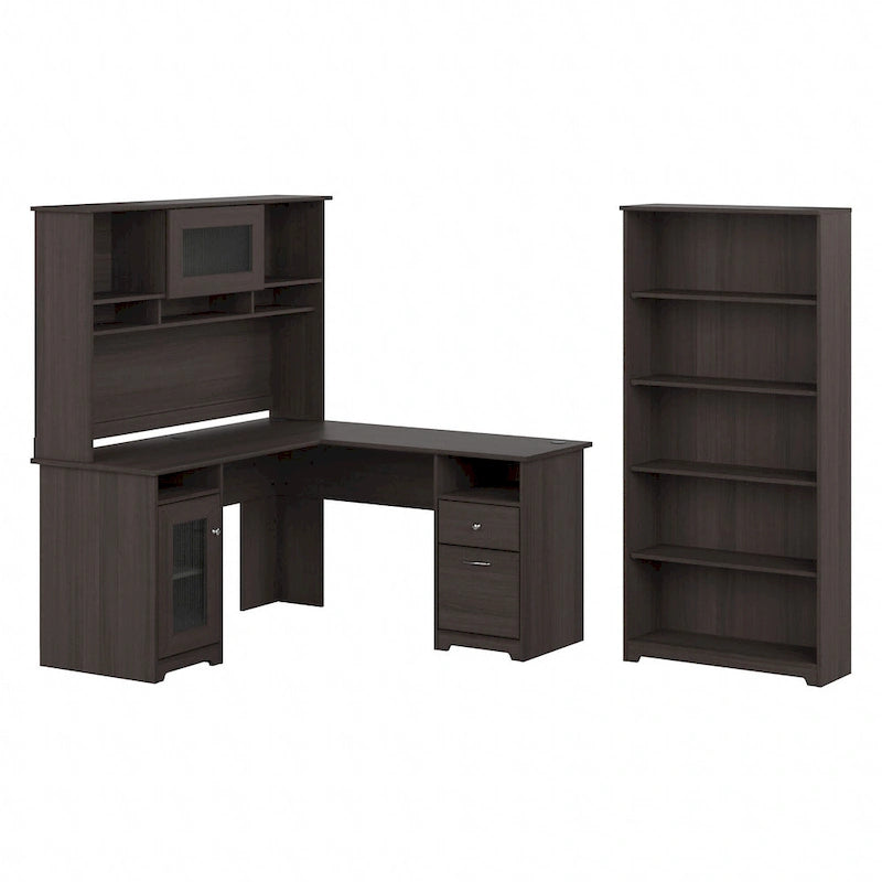 Scrivania ad L da 60" con ripiano superiore, libreria a 5 ripiani e cassetto per documenti, capacità del piano di 90 kg