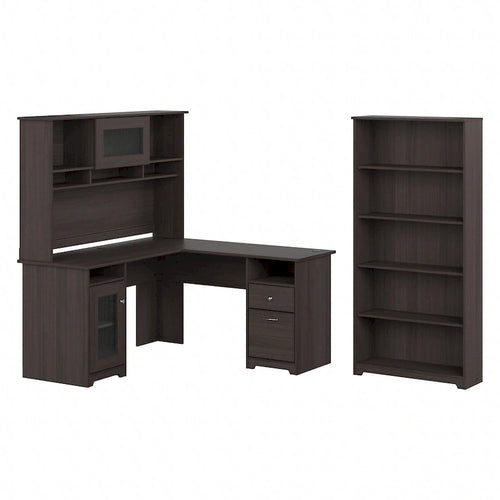 Scrivania ad L da 60" con ripiano superiore, libreria a 5 ripiani e cassetto per documenti, capacità del piano di 90 kg