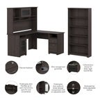 Scrivania ad L da 60" con ripiano superiore, libreria a 5 ripiani e cassetto per documenti, capacità del piano di 90 kg