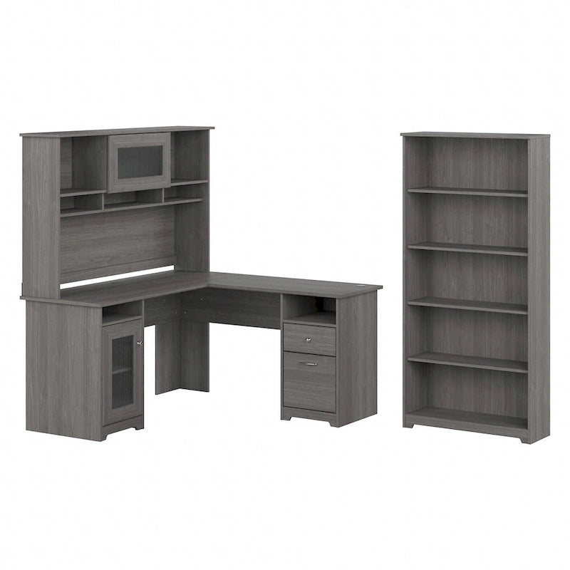 Scrivania ad L da 60" con ripiano superiore, libreria a 5 ripiani e cassetto per documenti, capacità del piano di 90 kg