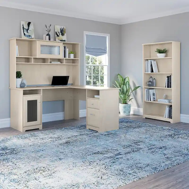 Scrivania ad L da 60" con ripiano superiore, libreria a 5 ripiani e cassetto per documenti, capacità del piano di 90 kg