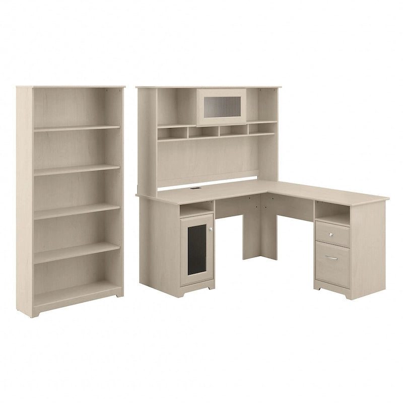 Scrivania ad L da 60" con ripiano superiore, libreria a 5 ripiani e cassetto per documenti, capacità del piano di 90 kg