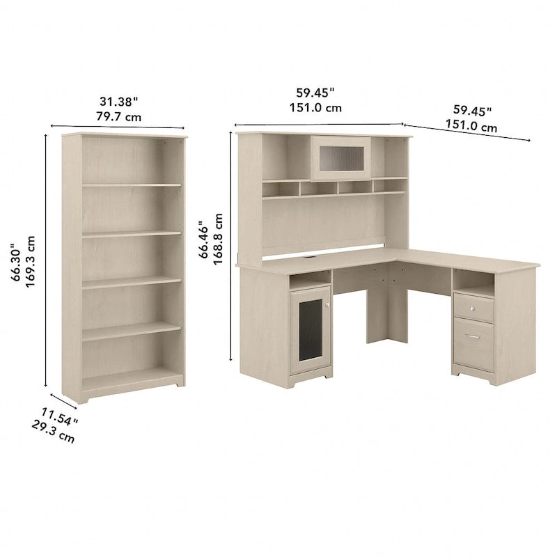 Scrivania ad L da 60" con ripiano superiore, libreria a 5 ripiani e cassetto per documenti, capacità del piano di 90 kg