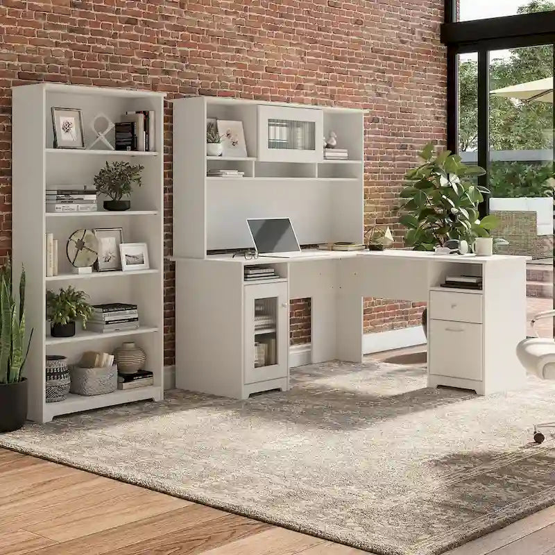 Scrivania ad L da 60" con ripiano superiore, libreria a 5 ripiani e cassetto per documenti, capacità del piano di 90 kg