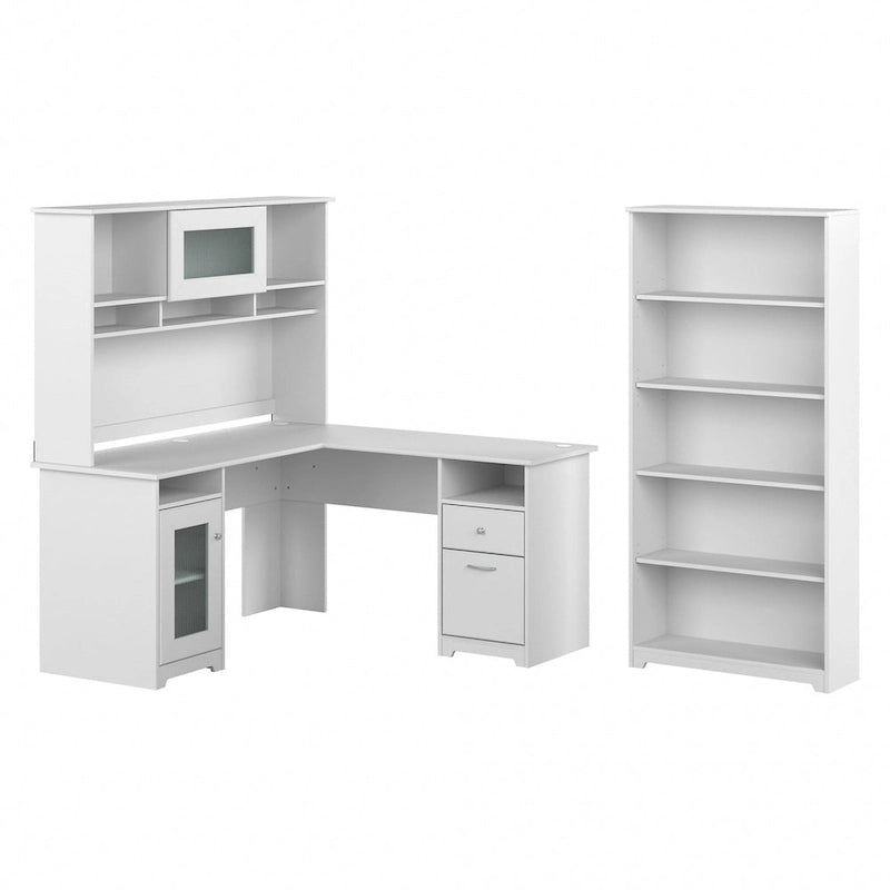 Scrivania ad L da 60" con ripiano superiore, libreria a 5 ripiani e cassetto per documenti, capacità del piano di 90 kg