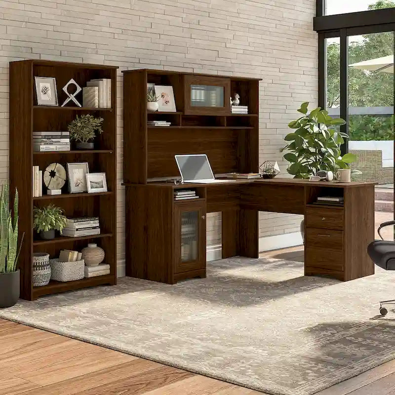 Scrivania ad L da 60" con ripiano superiore, libreria a 5 ripiani e cassetto per documenti, capacità del piano di 90 kg