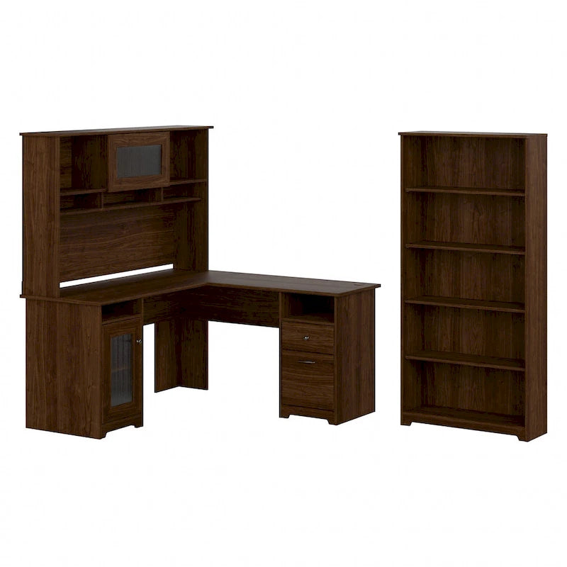 Scrivania ad L da 60" con ripiano superiore, libreria a 5 ripiani e cassetto per documenti, capacità del piano di 90 kg