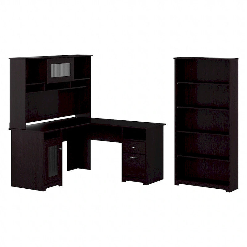 Scrivania ad L da 60" con ripiano superiore, libreria a 5 ripiani e cassetto per documenti, capacità del piano di 90 kg