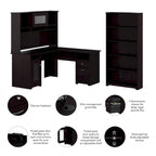 Scrivania ad L da 60" con ripiano superiore, libreria a 5 ripiani e cassetto per documenti, capacità del piano di 90 kg