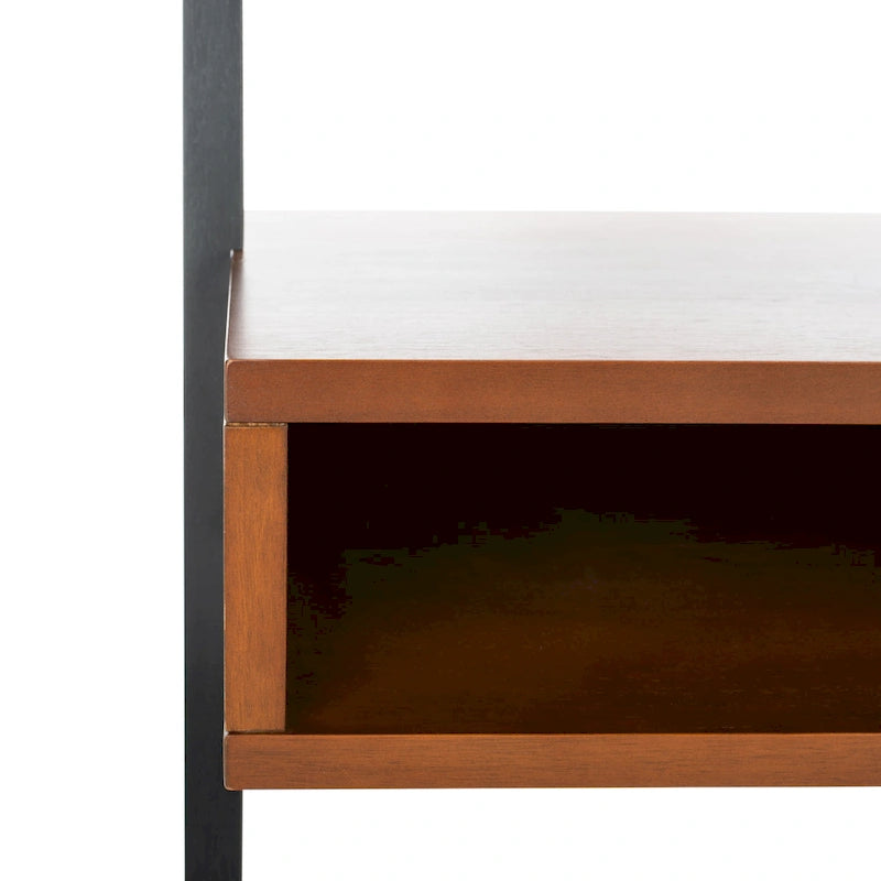Scrivania inclinata industriale in stile rustico con 2 ripiani aperti, finitura mogano e telaio in metallo color antracite
