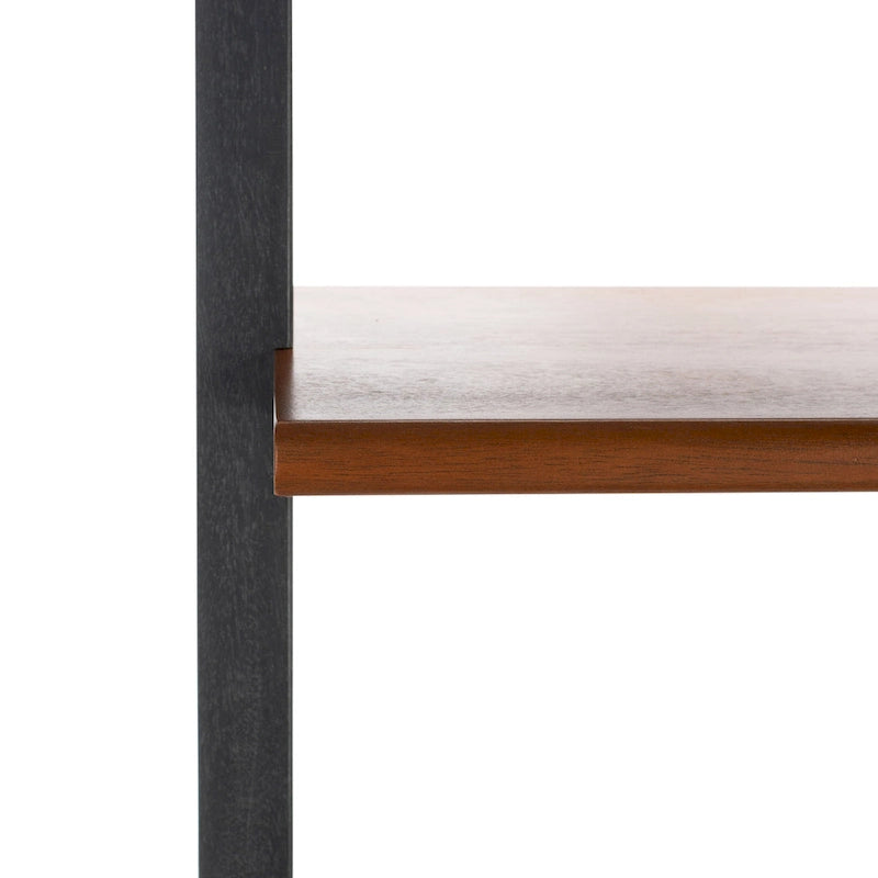 Scrivania inclinata industriale in stile rustico con 2 ripiani aperti, finitura mogano e telaio in metallo color antracite