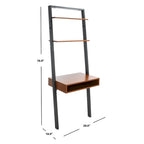 Scrivania inclinata industriale in stile rustico con 2 ripiani aperti, finitura mogano e telaio in metallo color antracite