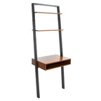 Scrivania inclinata industriale in stile rustico con 2 ripiani aperti, finitura mogano e telaio in metallo color antracite