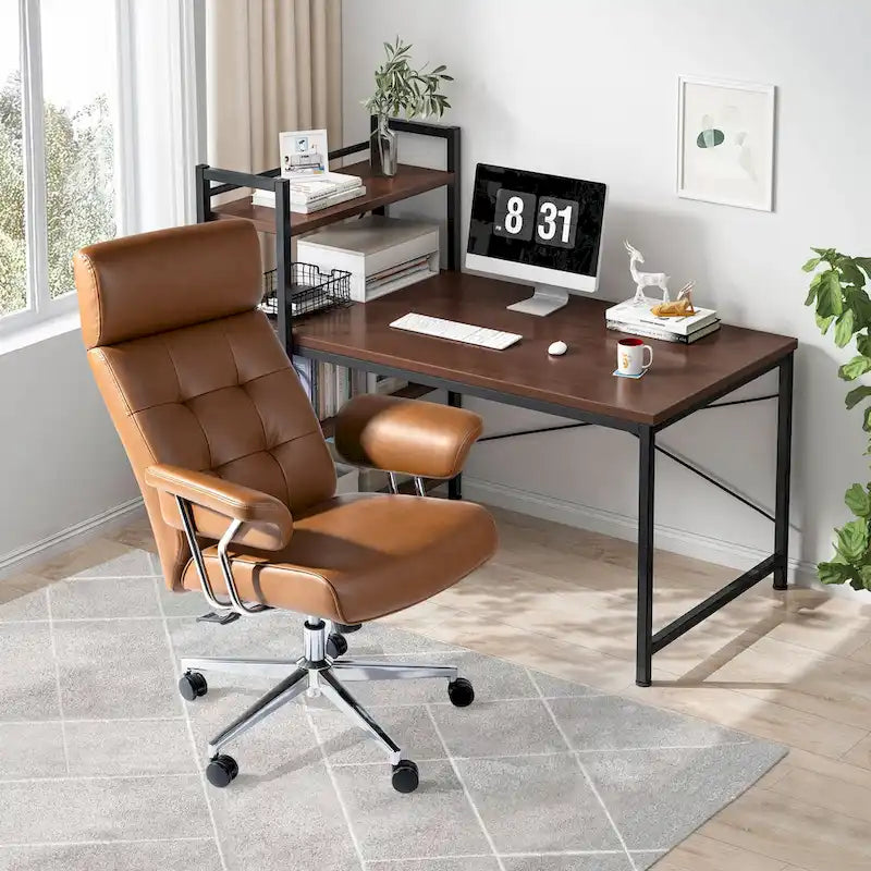 Sedia da ufficio ergonomica con schienale alto in pelle PU, schienale capitonné, girevole a 360°, capacità 120 kg